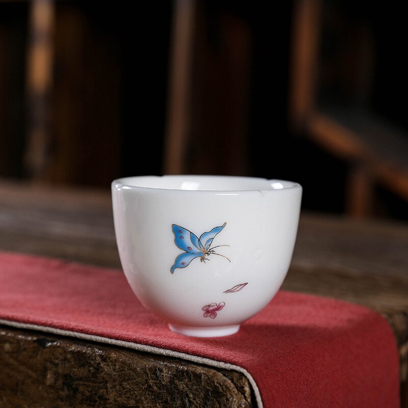 Ceramic Dehua Ceramic Whiteware Teacup Stacking Single Cup Hand-Painted Cup Kung Fu Tea Set Condensed Cute Tea Set Teacups