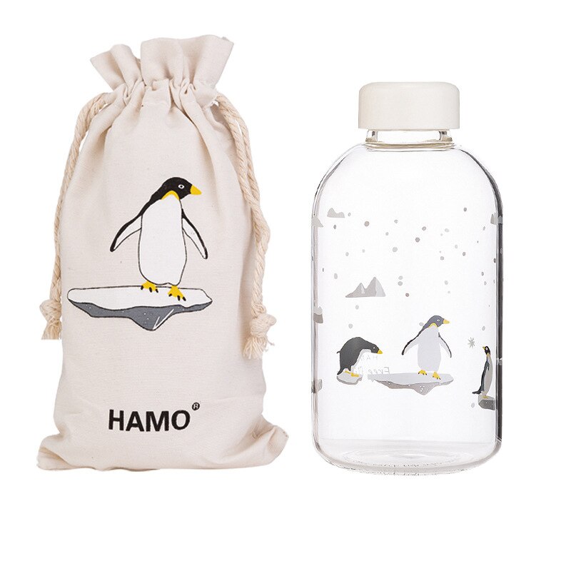 1000ml Oceaan Seal Walvis Glas Water Fles Met Mouwen Draagbare Creatieve Sport Flessen Camping Waterkoker Tour Drinkware Cup Gourde: QE-500ML