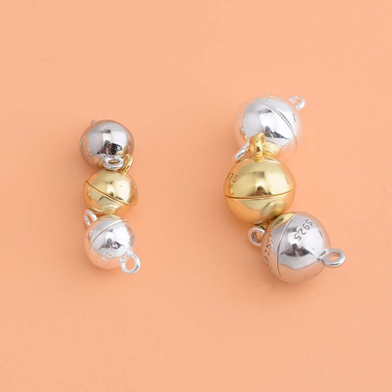 Echte Pure Solid 925 Sterling Zilveren Magnetische Sluitingen Sieraden Maken Ronde Bal Gouden Gesp Sluiting Ketting Armband Bevindingen