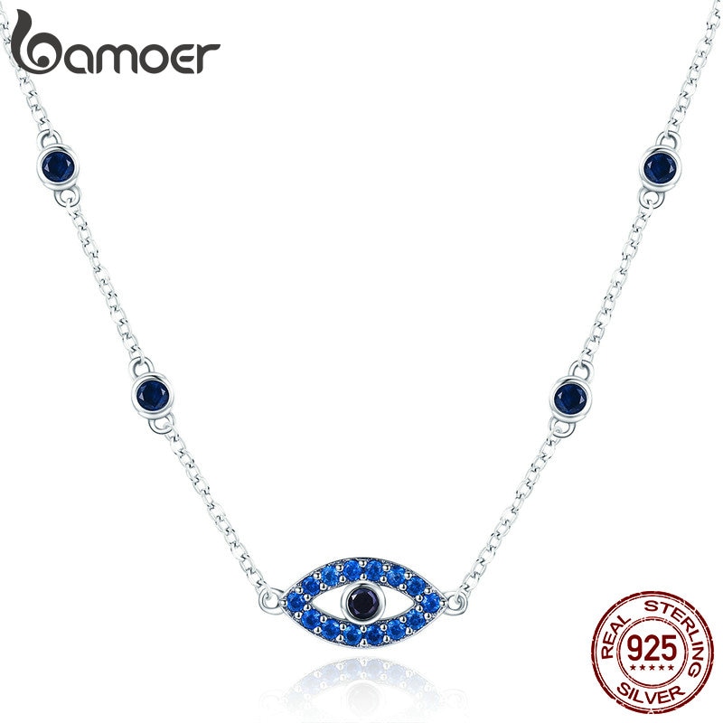 Bamoer Real 925 Sterling Silver Guardian Lucky Eye Blue Cz Ketting Hanger Kettingen Voor Vrouwen Sterling Zilveren Sieraden SCN300