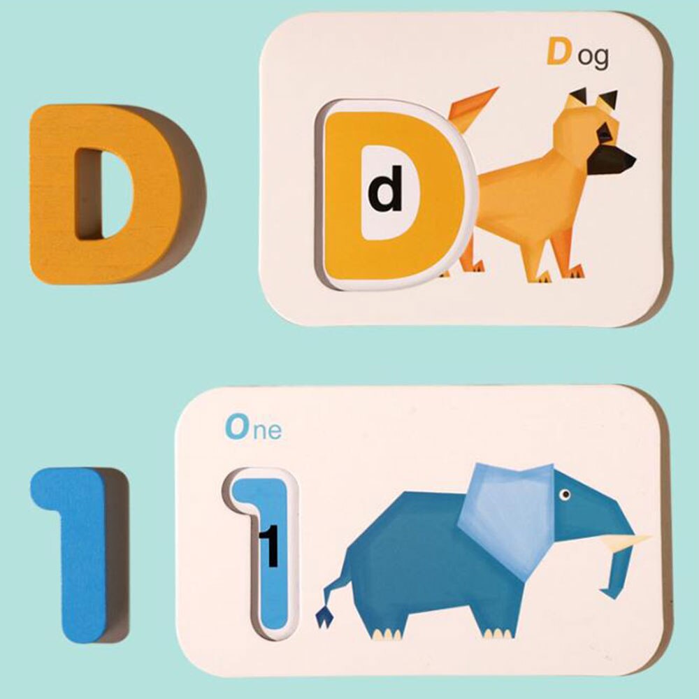 Nummers En Alfabetten Flash Kaarten Set-Abc Houten Letters En Cijfers Animal Card Board Matching Puzzel Speelgoed Voor Peuter