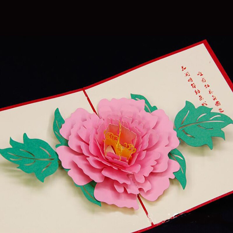 3d pop op-kort blomsterhilsen luoyang pæonfest invitation postkort med konvolut baby shower tillykke med fødselsdagen
