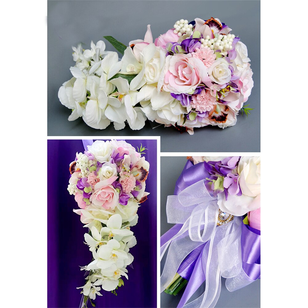 Ramos De boda De cascada, flores artificiales, perlas, cristal azul y blanco,
