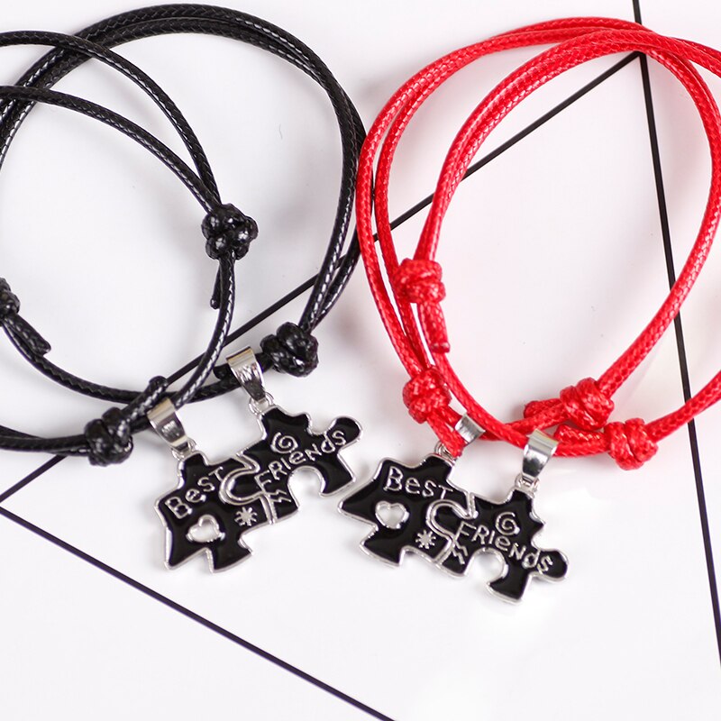 2 Stuk Beste Vriend Mode Gevlochten Lederen Koord Armband Creatieve Geometrische Stiksels Hanger Sieraden Armband