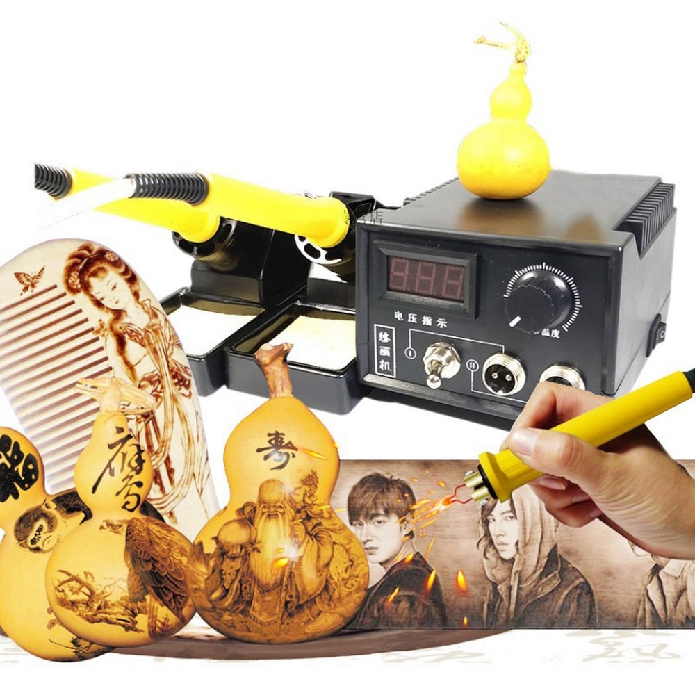 60W AC 220V Holz Brennen Lötkolben Handwerk Werkzeuge Brandmalerei Stift Professionelle Carving Brandmalerei Maschine Bausatz einstellen EU Adapter