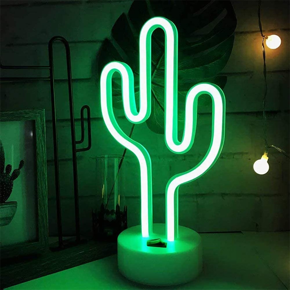 Led néon Cactus en forme de lampe verte USB et alimenté par batterie pour les chambres à la maison mariage anniversaire Decorat table veilleuse