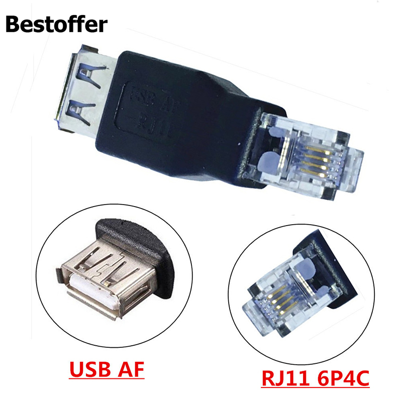 2 Pieces USB 2.0 A Female to RJ11 RJ12 4PIN Network Male Adapter Converters Phone 6P4C Jack