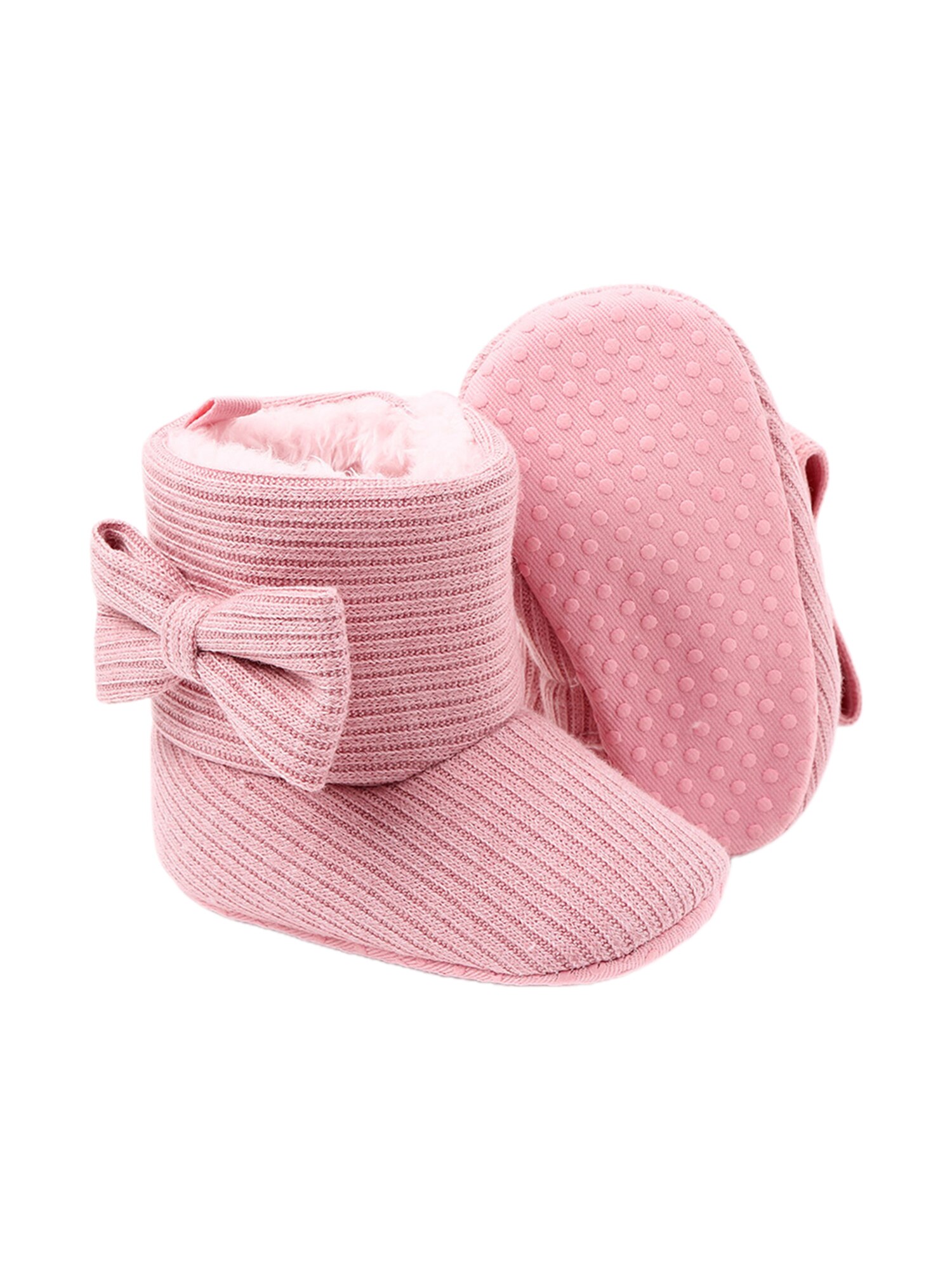 Pudcoco bebis flickor pojkar snöstövlar vinter varm solid mjuk sula halkskydd spjälsäng skor mysiga bowknot tossor