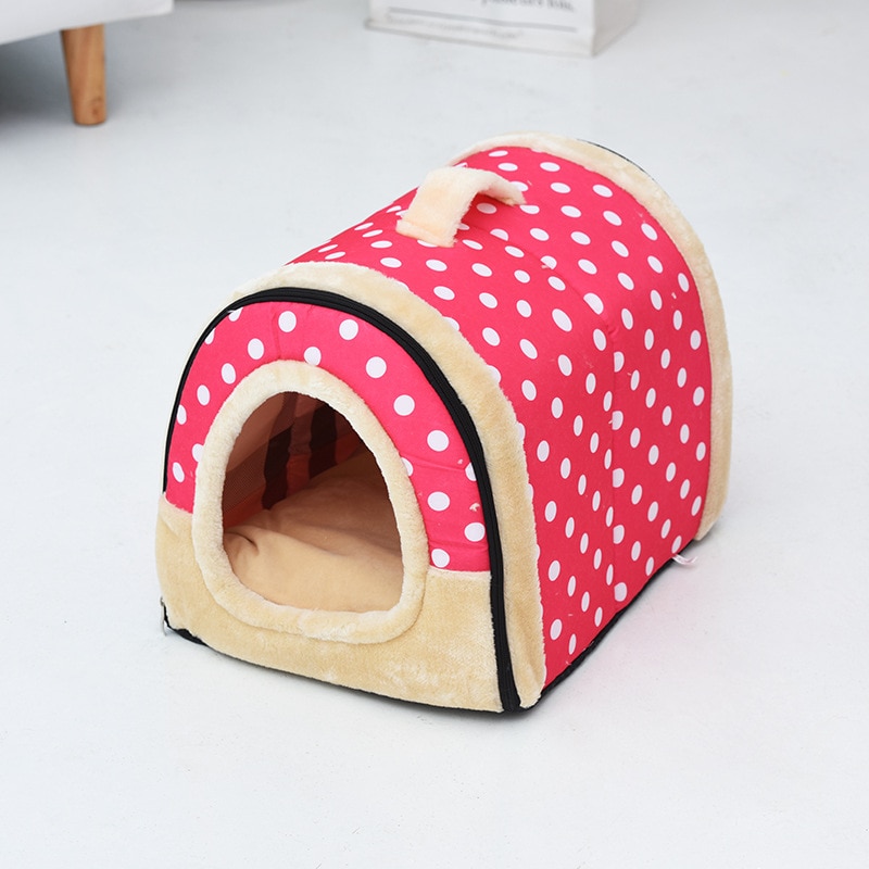 Hund varmt hus aftageligt vaskbart kæledyr hundehus til kat foldbar soveseng lille hvalp top foldbart hus: Lyserød bølge / 60 x 45 x 45cm