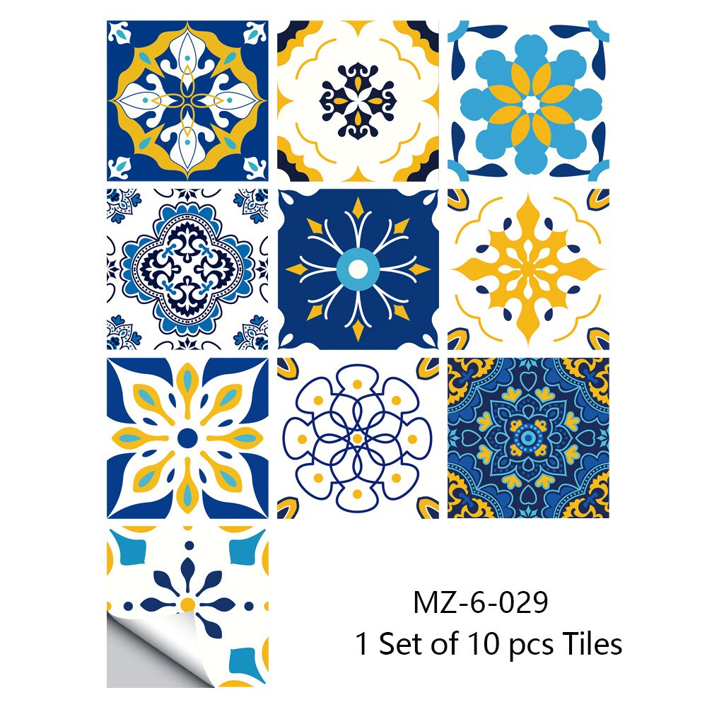 20x20cm 10pcs Tile Sticker Home DIY Decoration Art Wallpaper Kitchen Bathroom Self-adhesive Waterproof Wall Floor Sticker: MZ-029