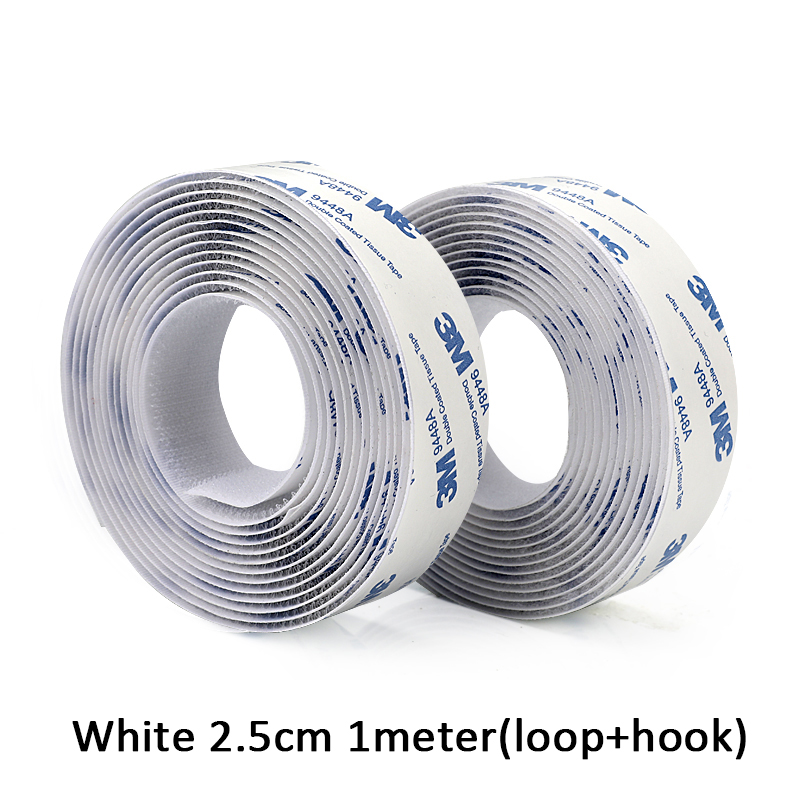 1M Strong Nylon Self-adhesive Hook and Loop Fastener TapeSticker Double Side Tape with Glue Sticker Hook Adhesive DIY 16-50MM: 25mm White