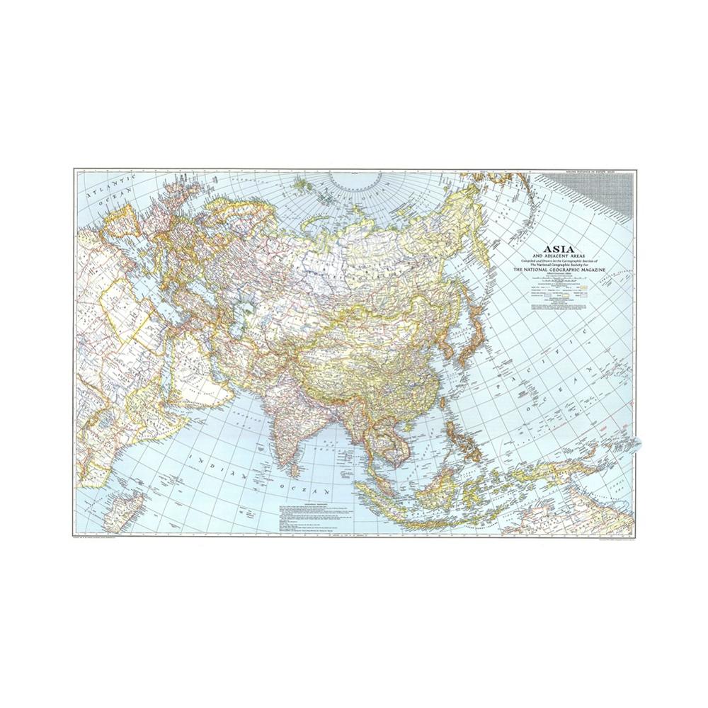 23.6x35.4 inches Fine Canvas Spray Painting Map of Asia And Adjacent Areas For Lounge Wall Decor