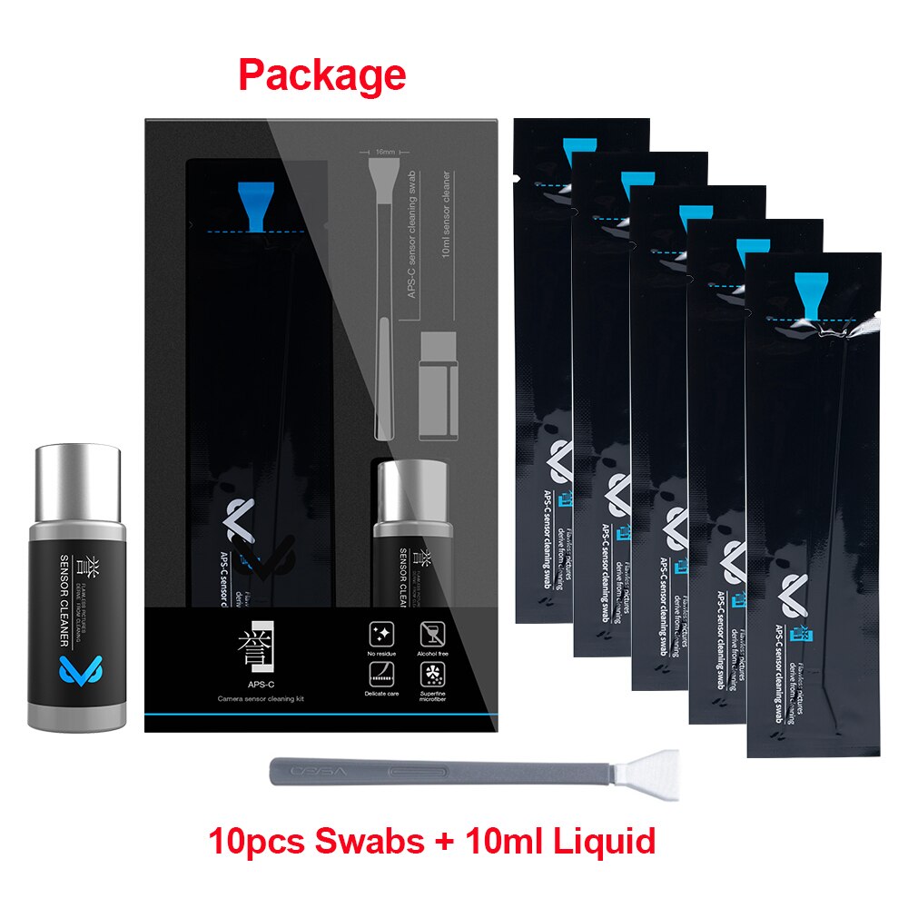 APS-C Frame Sensor Cleaning Kit Updated Packaging 10pcs 16mm Swabs Plus 10ml Fluid for CCD/CMOS Digtial Camera.