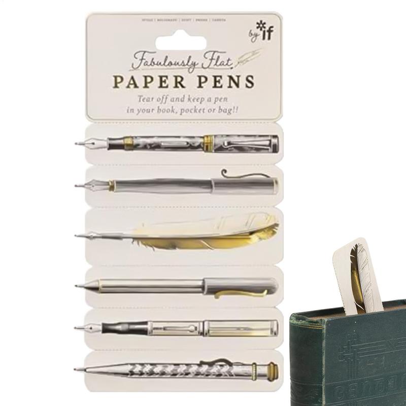Marcapáginas de bolígrafo de papel, bolígrafo de papel fabulosamente plano, marcapáginas de tinta negra, papelería novedosa para el hogar y la escuela, lápiz de bolsillo en forma de lágrima