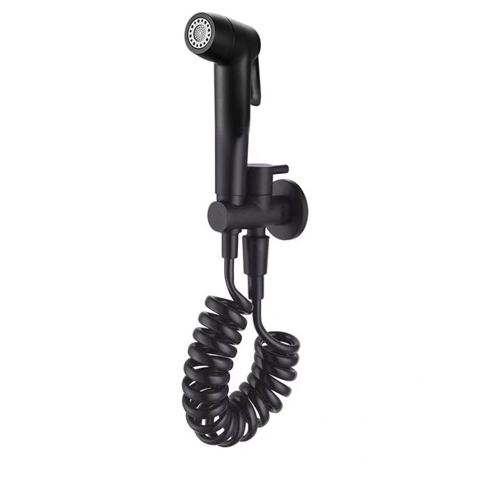 Dobbel funksjon bad toalett en tastetrykk bidet kran sett rustfritt stål svart bidet sprøyter sett monteres på vegg  bl707: Sett c