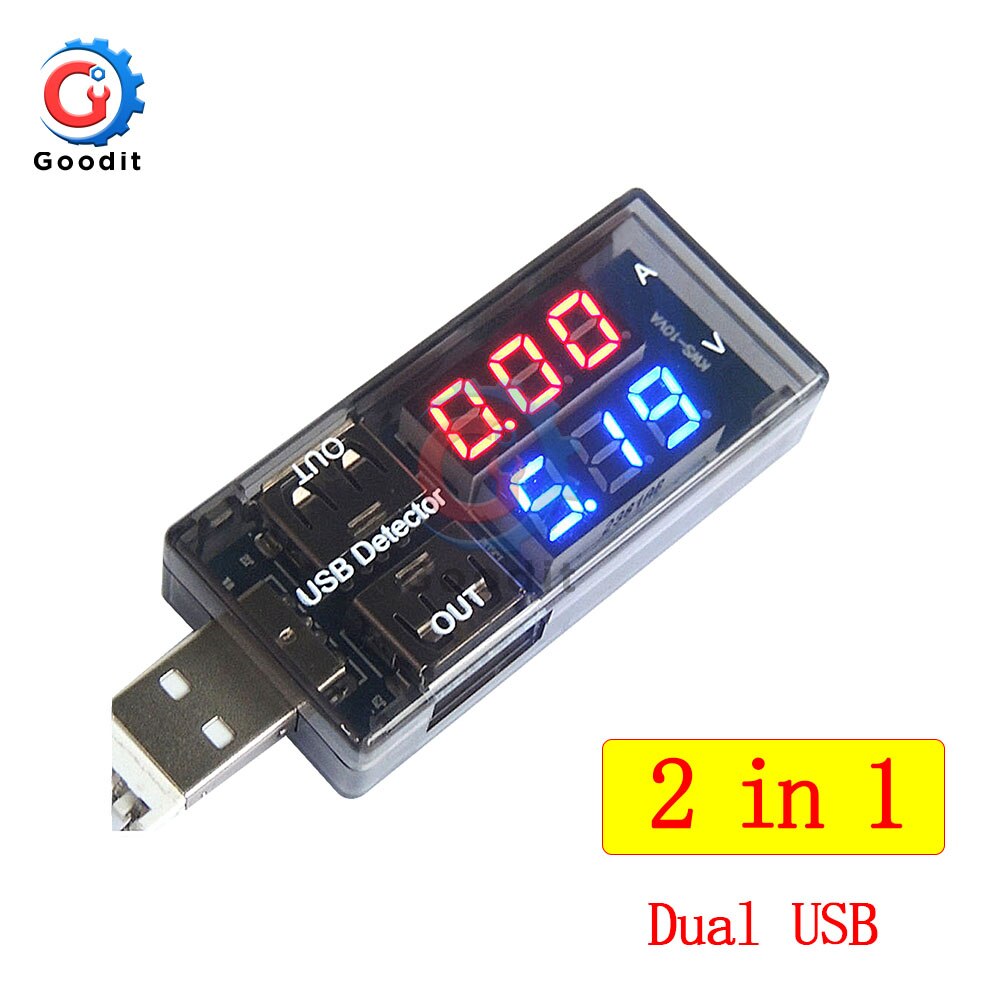 Led Digitale Dual Usb-poort Stroom Spanning Opladen Test Detector Tester Batterij Arts Meter Monitor Voltmeter Amperemeter Charger: 2 in 1 Dual USB RB