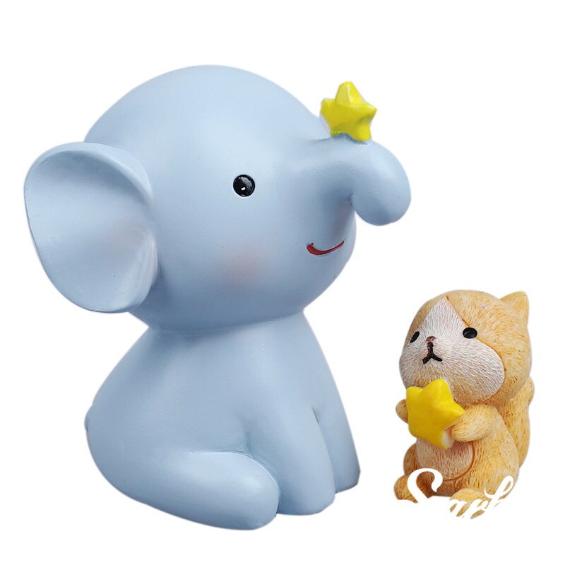 Blue Elephant Star Squirrel Cake Topper for Wedding Decoration Birthday Baby Shower Supplies Valentines Fairy Baking Love