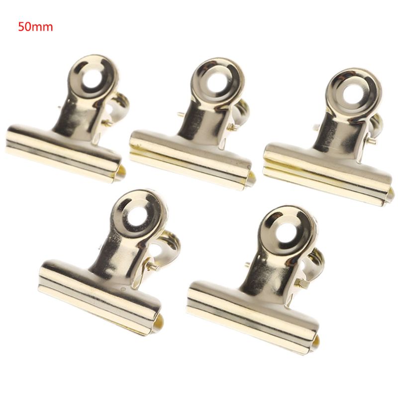 5 st/set guldpåse klämmor bulldog brevgrepp rostfritt stål pappersfil pärm klämma matpåse tätningsklämmor kontor kök 4 stl.: 50mm