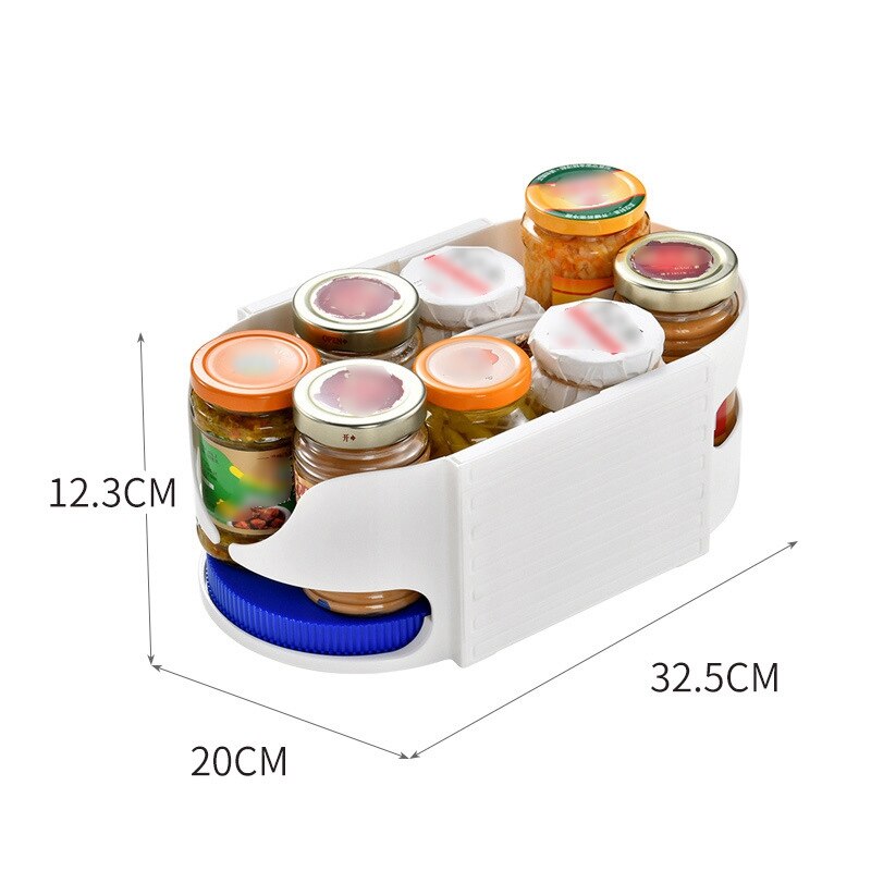 Dubbele Roller Roterende Opbergdoos Keuken Koelkast Drank Bier Rack Roto Caddy Swivel Organizer: White blue