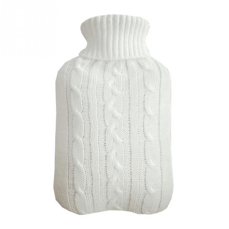 Husholdnings vinter god fuld størrelse vandflaske 2l- med blødt strikket betræk-grå aftagelig vaskbar holde varmen og eksplosionssikker: Hvid