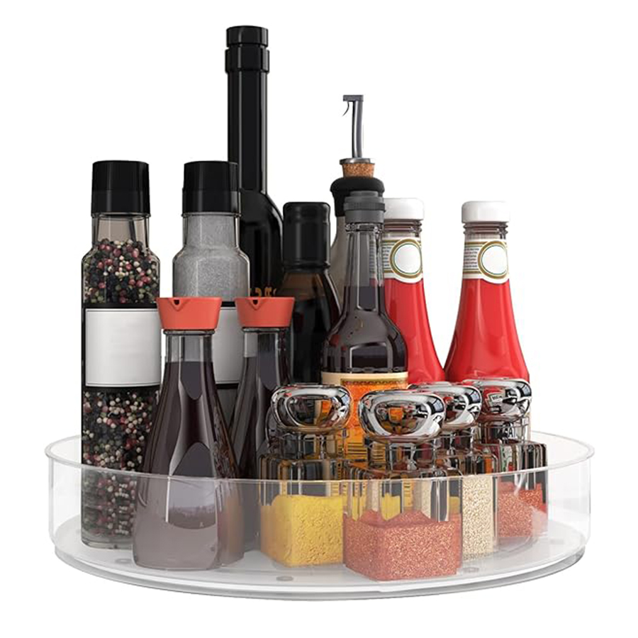 Plateau tournant en plastique, plateau rotatif pour armoire, cuisine, salle de bain, stockage des aliments, organisation et organisateur de stockage
