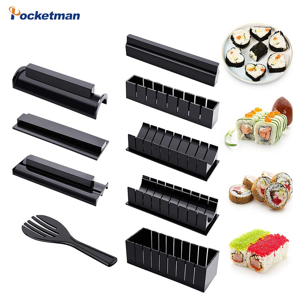 Sushi Maken Kit Voor Beginners 10 Stuks Plastic Sushi Maker Tool Compleet Met 8 Sushi Rijst Roll Mold Vormen Vork spatel Diy