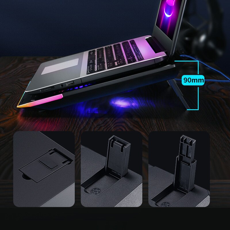 Llano innen 17 tommer spilling laptop kjøler 3 fans laptop kjølepute full omgi rgb telt notisbok radiator stativ