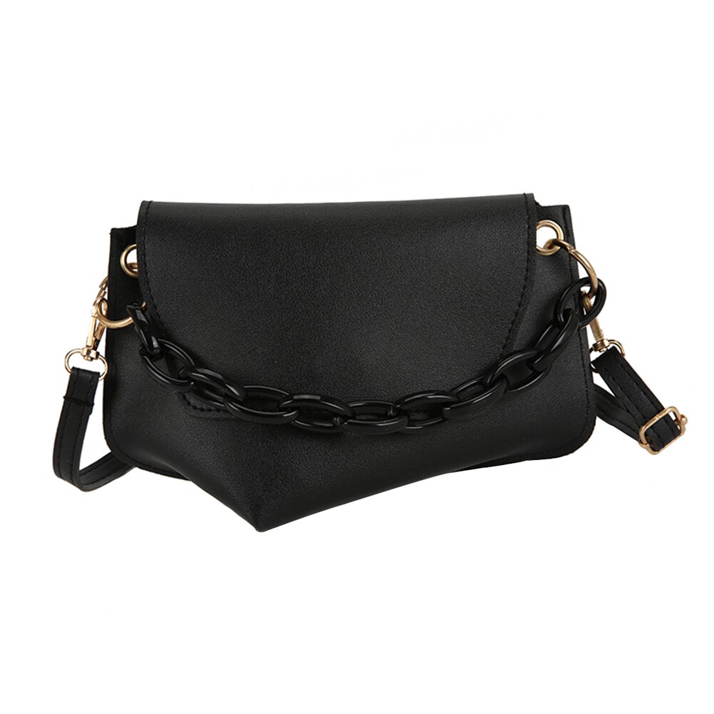 Popular simples feminino diário saco feminino irregular em forma saco do mensageiro couro acrílico corrente bolsa de ombro aleta: Black