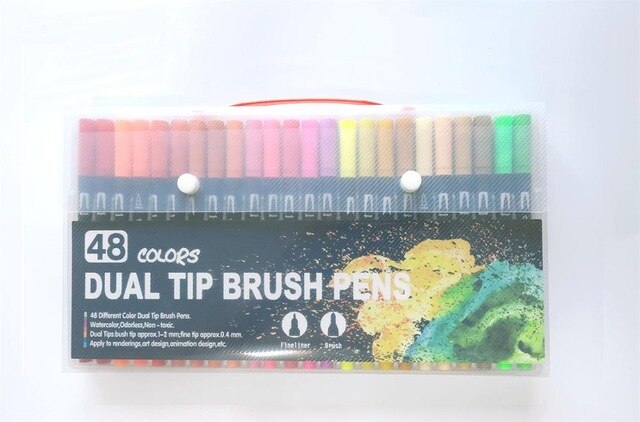 100 farver dobbelt tip kunst børste markør penne akvarel fineliner maleri tegning papirvarer effekt god til farvning af manga tegneserie: 48 farver