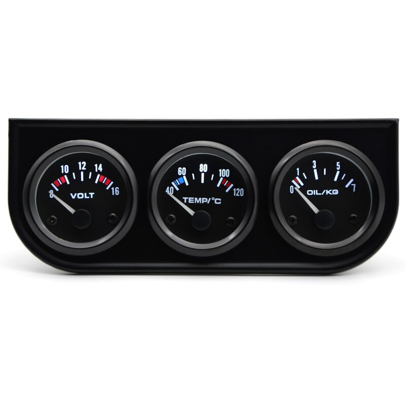 Water Temp Oil Pressure Volt Gauge 52mm 3 in 1 Triple Gauge Kit Black Bezel Black/White Face Color With Temp &amp; Pressure Sensor