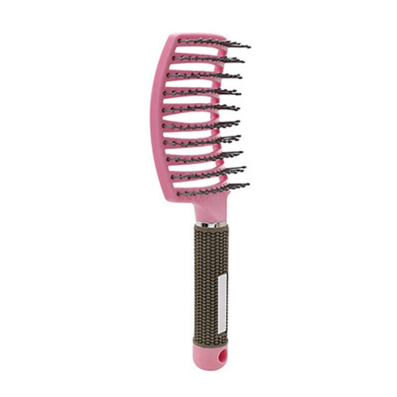 1Pcs Nylon Hair Brush Scalp Massage Comb Wet Curly Hair Care Bristle Anti-static Hairdressing Nylon Comb Wide Tooth Curved Comb: Pink