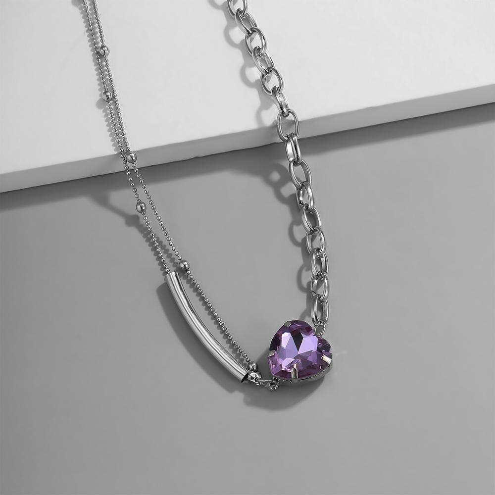 Collier ras du cou en cristal pour femmes, Vintage, couleur argent, acier inoxydable, strass, violet, pendentif, bijoux esthétiques