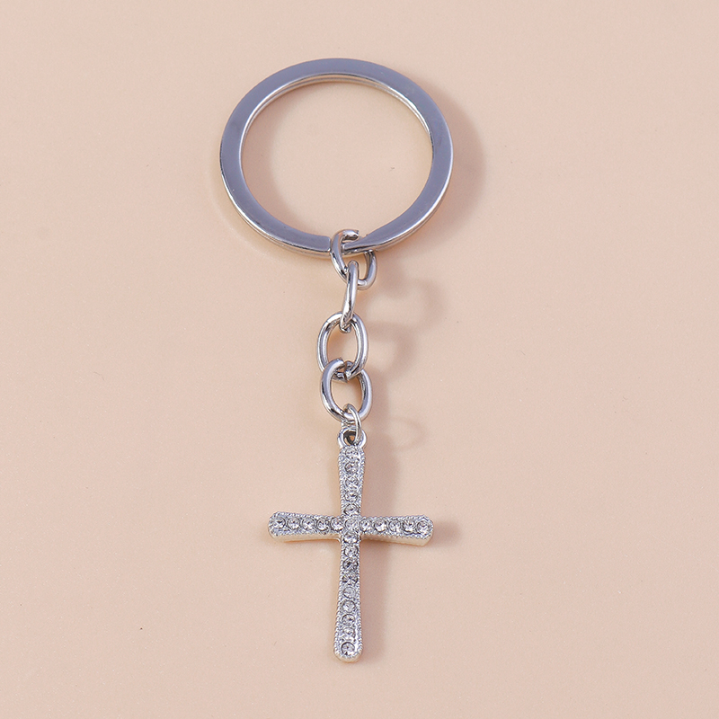 Porte-clés religieux croix en cristal biscuits pour femmes et filles, porte-clés, porte-clés, breloques de sac à main, bijoux à bricoler soi-même, , luxe: Violet