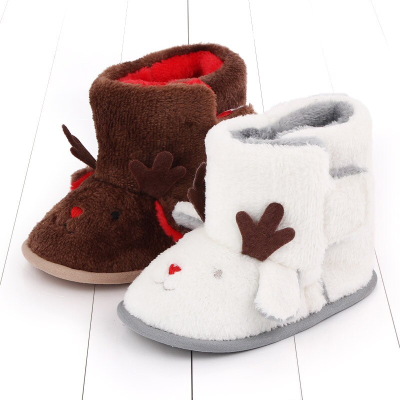 Neue Nette Weihnachten Winter Kleinkinder Schuhe Baby Mädchen Jungen Cartoon Stiefel Feste Taste Plüsch Nicht-slip Weiche Sohlen Walking schuhe Schnee Stiefel