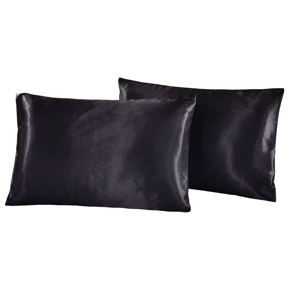 1Pc Koningin Satijn Zijde Kussensloop Kussen Case Cover Thuis Beddengoed Smoothy Kussen Rechthoek Beddengoed Kussen: Black