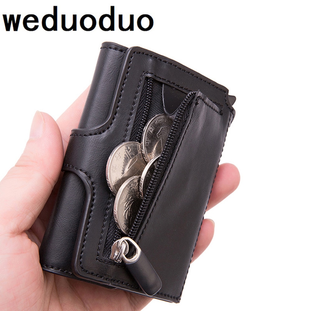 Automatische rfid aluminium portemonnees herenkaarthouder zakelijke creditcardhouder creditcardhouder leren portemonnee