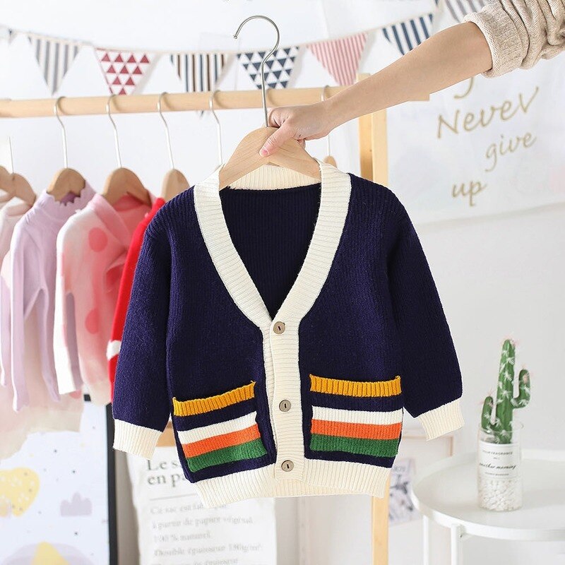 Børn forårstøj bomuldstrøje børn baby børn pige dreng striktrøje cardigan toppe outfit farverig sweater
