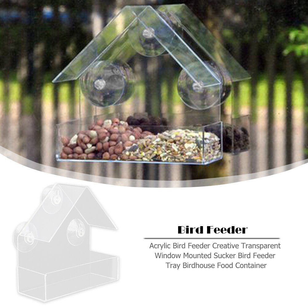 Bird Feeder Acrylic Transparent Window Viewing Bird Feeders Tray Birdhouse Pet Birdhouse Suction Cup Mount House Type Feeder