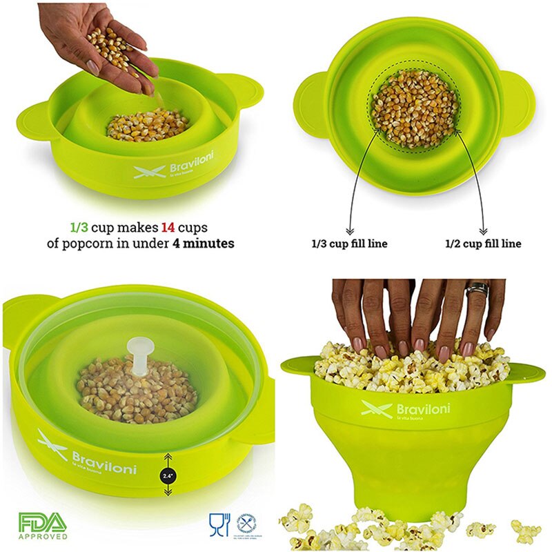 5pcs The Original Microwave Popcorn Popper, Silicone Popcorn Maker, Collapsible Bowl Free of PVC & BPA Free Blue