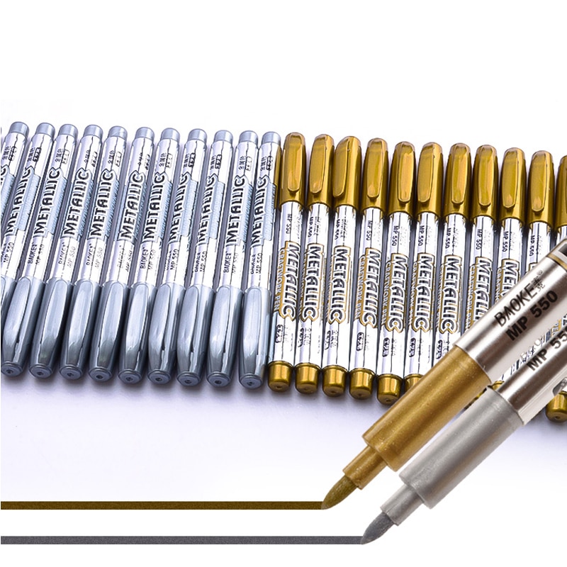 BAOKE Metalli Permanent Paint Marker Pens Waterproof Gold Silver for Drawing Greeting Card Postcard Marker Craftwork Pen