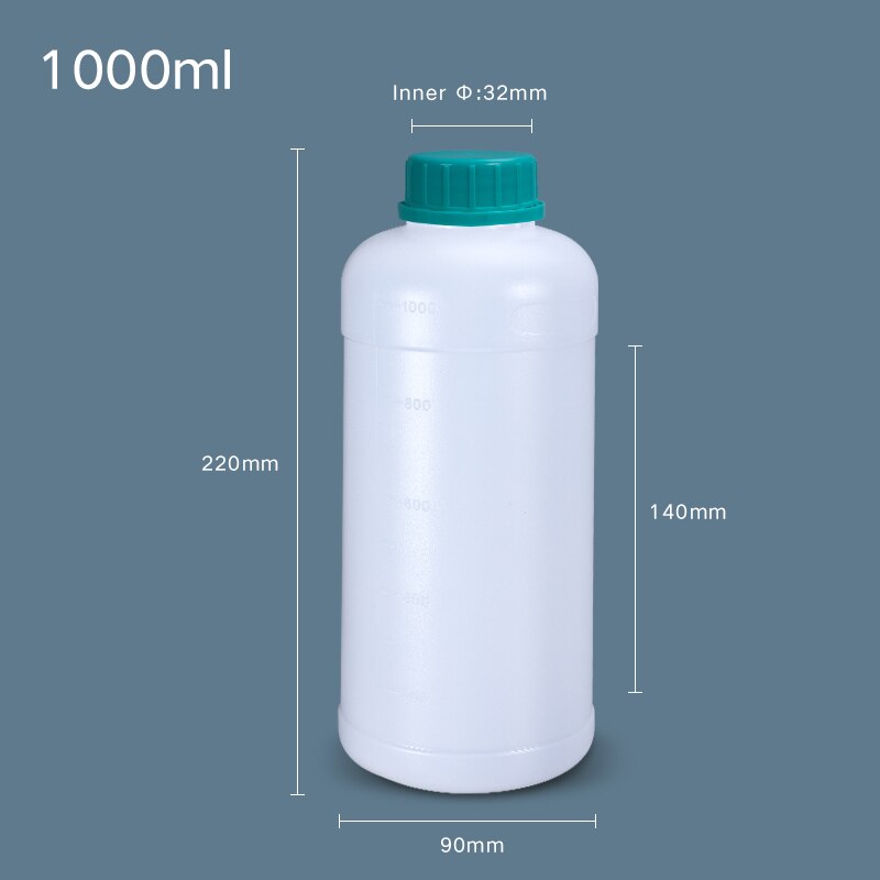 Plastic Bottle with Blue Cap HDPE Material Storage Container for Liquid Reagent Food Grade Sample Bottle: 1000ML Translucent B