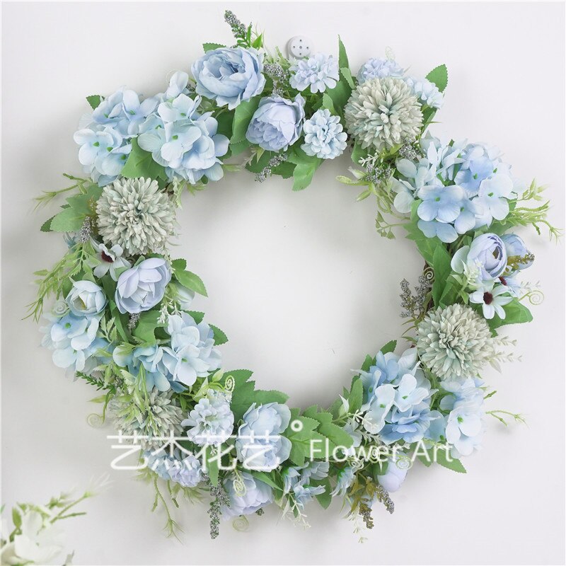 40 Cm Kunstmatige Krans Opknoping Deur Bruiloft Decoratieve Krans Fotografie Prop Window Home Decoratie Bloemen Kerstkrans: Lake Blue