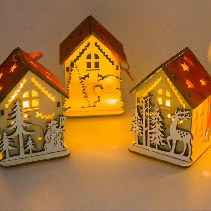 LED Light Hout Huis Kerstboom Decoraties Voor Huis Opknoping Ornamenten Mooi Xmas Bruiloft Navidad