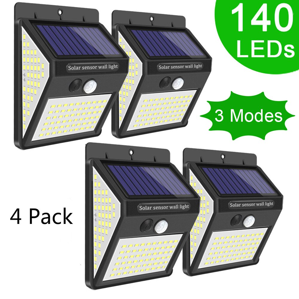 100LED Solar Wandlamp Automatische Inductie Super Heldere Wandlamp Indoor En Outdoor Huishoudelijke Driezijdige 140LED Straat Licht: 140 LEDs 4pack