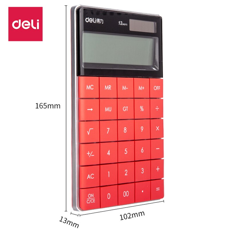 Deli Calculator 1589 Solar Energy Colorful Business Tablet Computer Button Office Financial Computer Student Examination: red