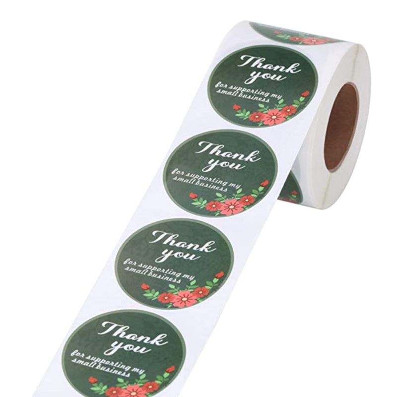 500 stuks bloemenstickers met de tekst 'bedankt voor uw steun aan mijn kleine bedrijf' voor een envelop met een zegel voor een bruiloftsbaketiket