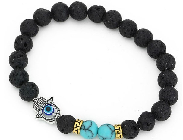 8mm fd34 micro pave cz zircon zirconia elastic set natural stone agate onyx volcanic lava fatima hand palm bracelet: 5