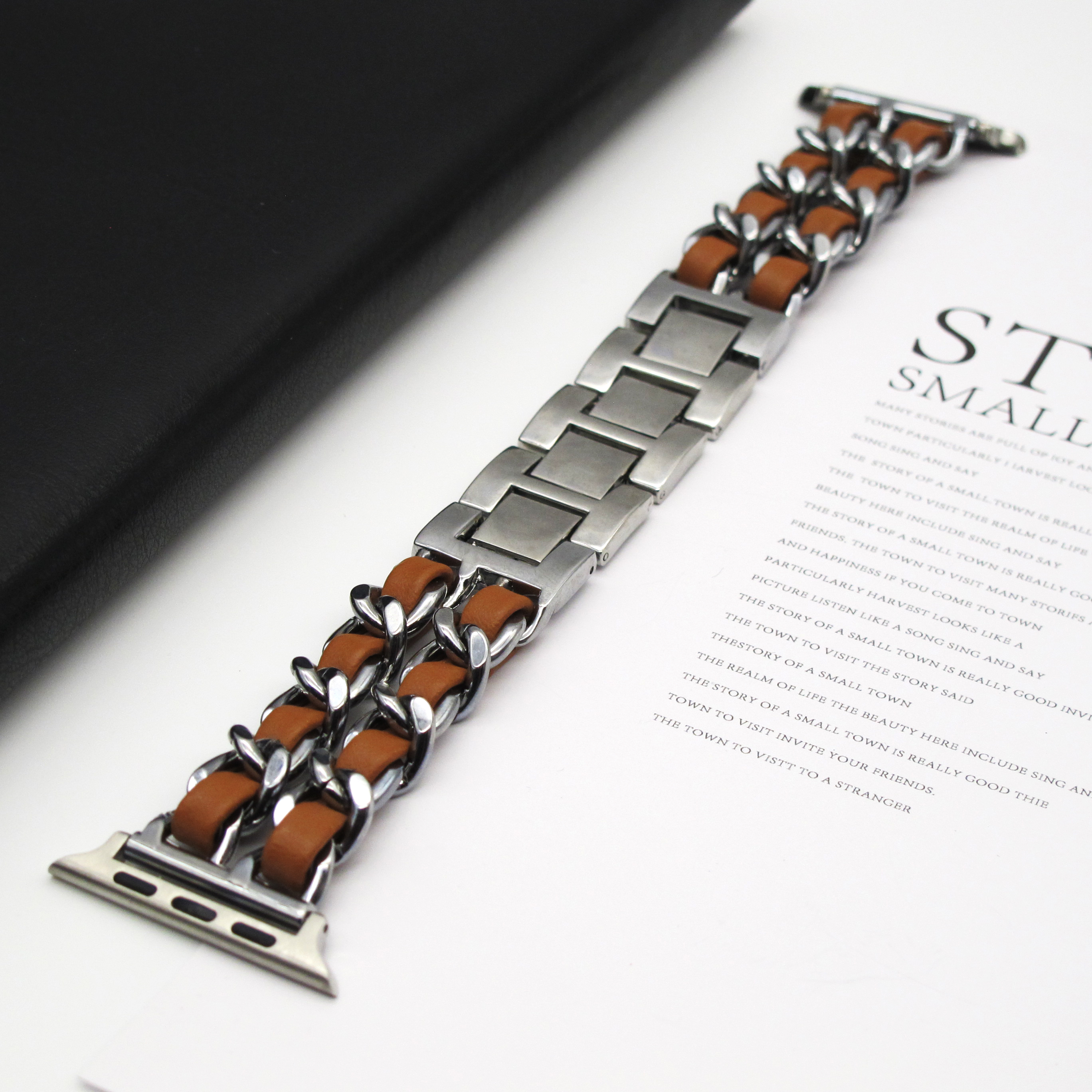 Metal Double Chain Strap for Apple Watch S10 42MM Strap Ultra 49mm 46 45 44 40 41 38mm Strap for iWatch Series 987654: 20 / Black Yellow