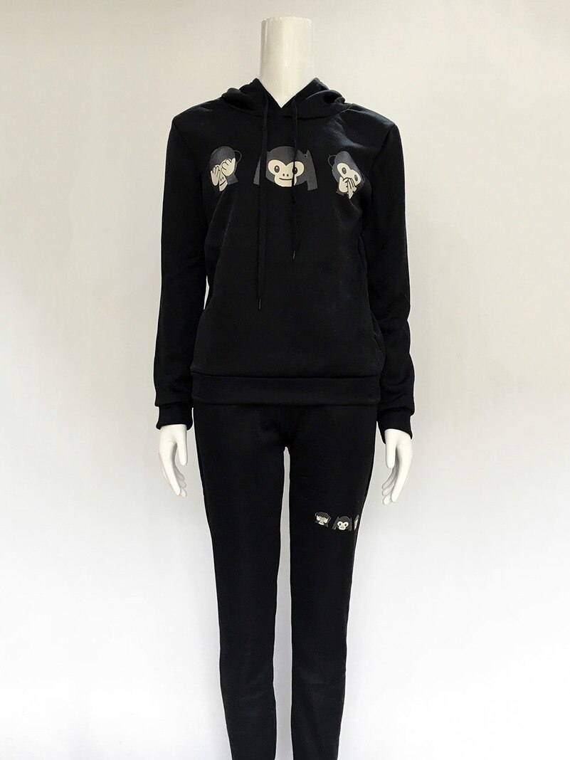 Monkey Hooded cute Suit Set Women Tracksuit Two-piece Sport Style Outfit Jogging Sweatshirt Fitness Lounge Sportwear