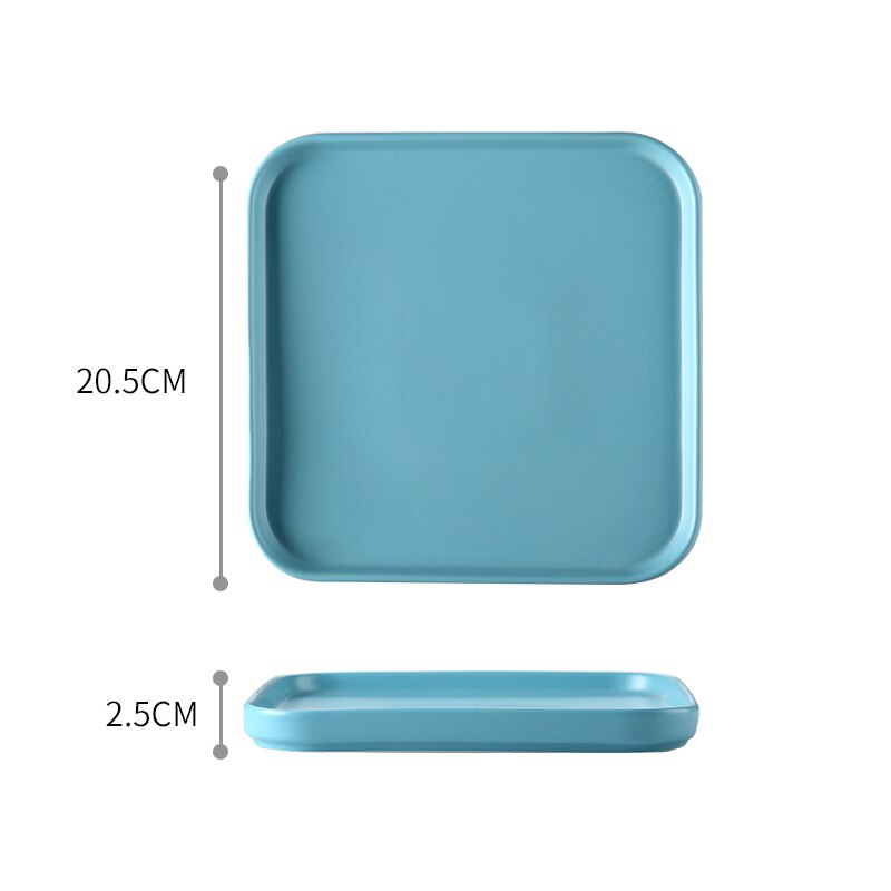 Firkantet tallerken flat keramisk servise hjem kjøkken porselen rekvisita biff matbit kake fett romantisk middagsretter: Blå 20.5cm